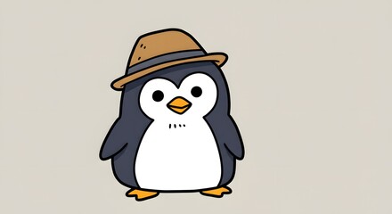 Cute Cartoon Penguin Wearing a Hat Illustration