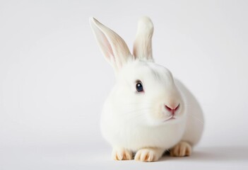 Obraz premium Close-up of a white rabbit against a pure white backdrop, adorable, serene