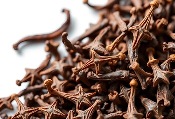 Close-up of dried cloves, showing rich brown texture and detail,  background, cloves