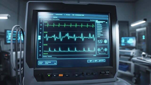Real Time ECG Monitor Display Showing Heartbeat Waveform on Arrival. Medical EKG Screen Graphic.