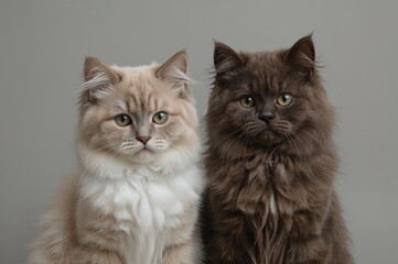 Two Scottish Fold Cats Posed Against a Gray Backdrop