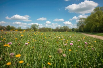 Lush green field covered with grass