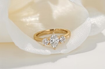 Tree diamond adorned golden ring resting atop another