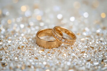 Golden Marriage Bands. Matrimonial Icons and Elements. Festive Occasion. Wedding Theme Details. Joyful Union. Partnership Festivity