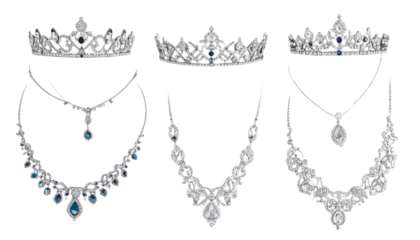 Diamond tiaras and necklaces, luxury jewelry on transparent background