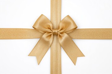 Golden ribbon tied in a bow on a plain background