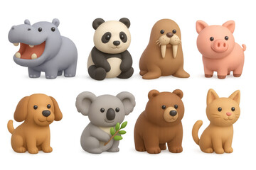 Cute 3d animal collection featuring hippo, panda, walrus, pig, dog, koala, bear, cat © kilimanjaro 