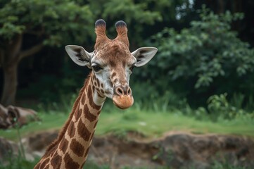Fototapeta premium Tall animal at a metropolitan zoo enclosure