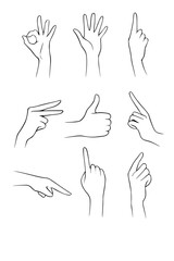 Fototapeta premium Hand gestures in various poses: pointing, okay, thumbs up, for diverse communication needs