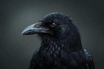 Fototapeta premium Large black bird with feathers, isolated on natural backdrop