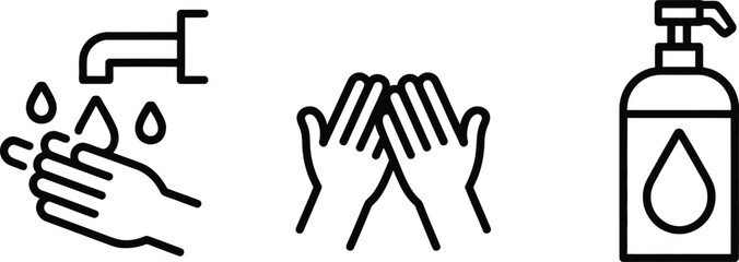 Hygiene icons showing hand washing sanitizing and clean hands
