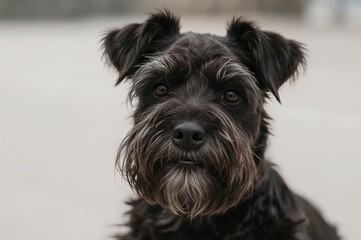 Close-up portrait of a humorous small black schnauzer dog