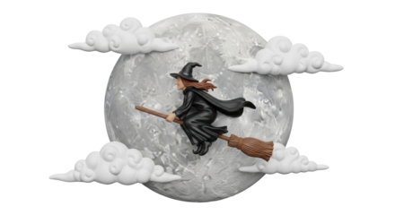 Isolated Witch Flying on Broomstick