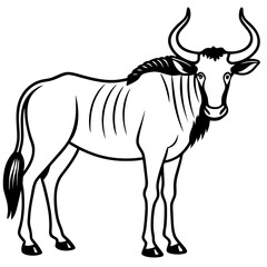 Wild Safari Wildebeest line Art Vector