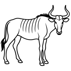 Wild Safari Wildebeest line Art Vector