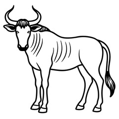 Wild Safari Wildebeest line Art Vector