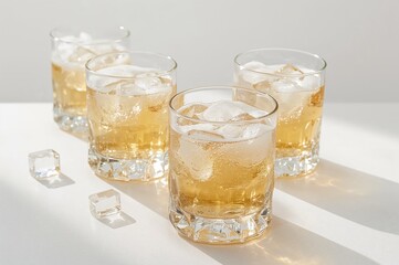 Chilled light beer in glasses set against a clean white backdrop