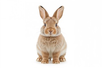Obraz premium Cute baby rabbit standing against a white backdrop from the front