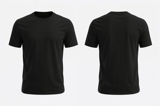 Black t-shirt displayed from front and rear on a white backdrop with cutout paths