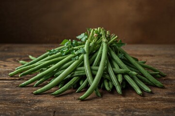 Fototapeta premium Green beans laid out on the surface