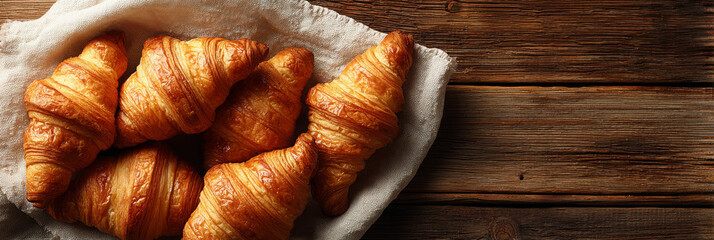 Golden fresh croissants offer delightful aroma, perfect for tempting breakfast moment
