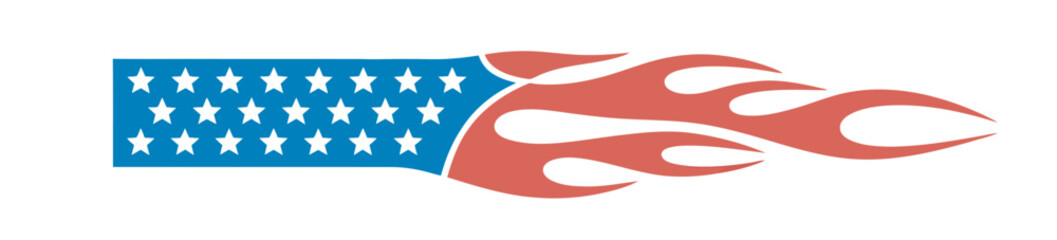 Patriotic Flame Design American Flag Elements in Fiery Graphic with Star Accents and Red, White, and Blue Colors