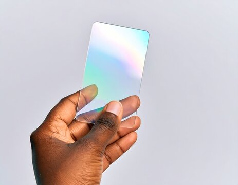 Hand holding a transparent screen