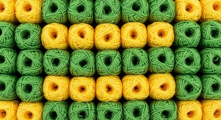 organized balls of yellow and green yarn, background pattern, knitting and crafting graphic