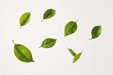 Vibrant green citrus foliage against a plain white backdrop