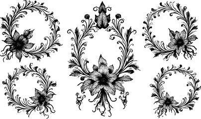 Vintage Black Botanical Flourish Ornament