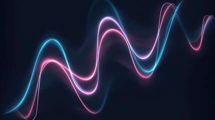 Neon blue and pink light waves on a dark background