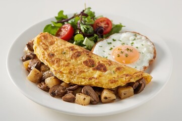 Omelette with Mushrooms, Potatoes, and Fresh Greens