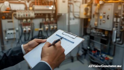 A person writing on a clipboard in a factory. - Powered by Adobe