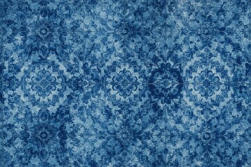 Sophisticated retro motif featuring shades of blue and indigo. Opulent mosaic artwork with classic flair. Lavish Azulejos fabric inspired by vintage aesthetics.