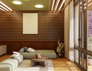 minimalist living room with a blank canvas