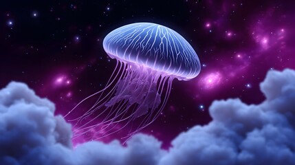 Obraz premium Ethereal jellyfish floating in a cosmic nebula