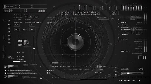 cog wheel HUD gear 2GFX Technology infographic elements appearing Sci Fi 2D texture. User Interface data display.