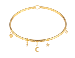Elegant golden choker with celestial charms on transparent background