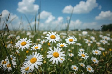Close-up view of a daisy meadow