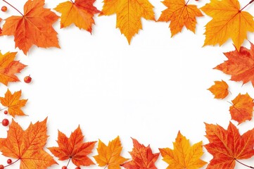 Top view arrangement featuring fall foliage and blank area for writing on a light surface, anime-inspired design