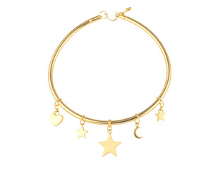 Golden bracelet with heart, stars, and moon on transparent background