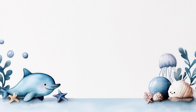 Birthday card and baby shower invitation under the se. Congratulation greeting infant celebration announcement beneath ocean stationery design element aquatic theme party invite