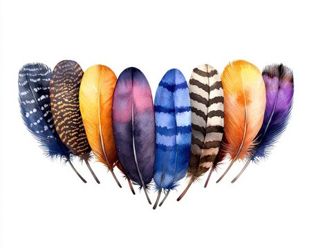 Boho style heart with bird feathers. Vintage watercol. Ethnic cardiac form having avian plume. antiquated aquarelle painting artistic decorative tribal love symbol romantic