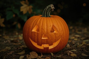Spooky Halloween decor featuring pumpkins and carved jack-o-lanterns