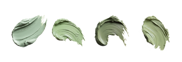 Matte green clay mask smear, isolated on a pure white background under studio lighting, highly detailed and photorealistic. Clean edges with a subtle soft shadow, no text or logos, optimized for easy 