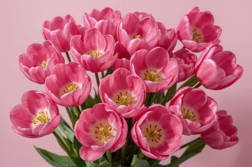 Obraz premium Cluster of pink tulips against a backdrop