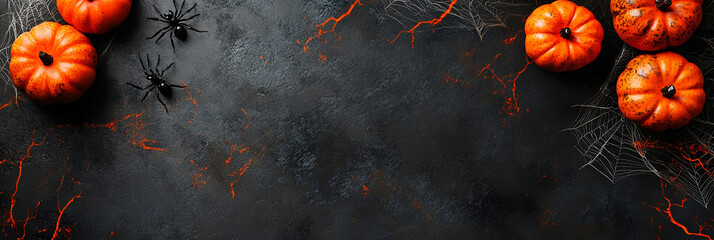 Spooky Halloween background with pumpkins and spiders creates a festive, fun, and eerie holiday vibe
