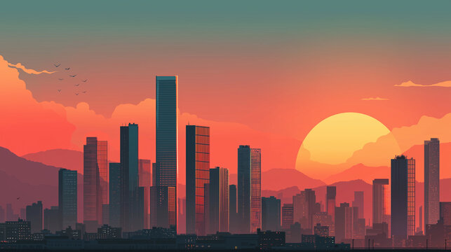 skycrapers buildings under the sunset