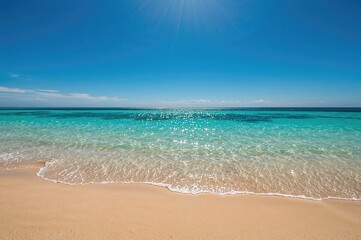 Fototapeta premium Sandy shore and bright sunlight symbolizing a summer getaway