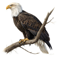 Majestic bald eagle perched on a branch isolated on transparent background
